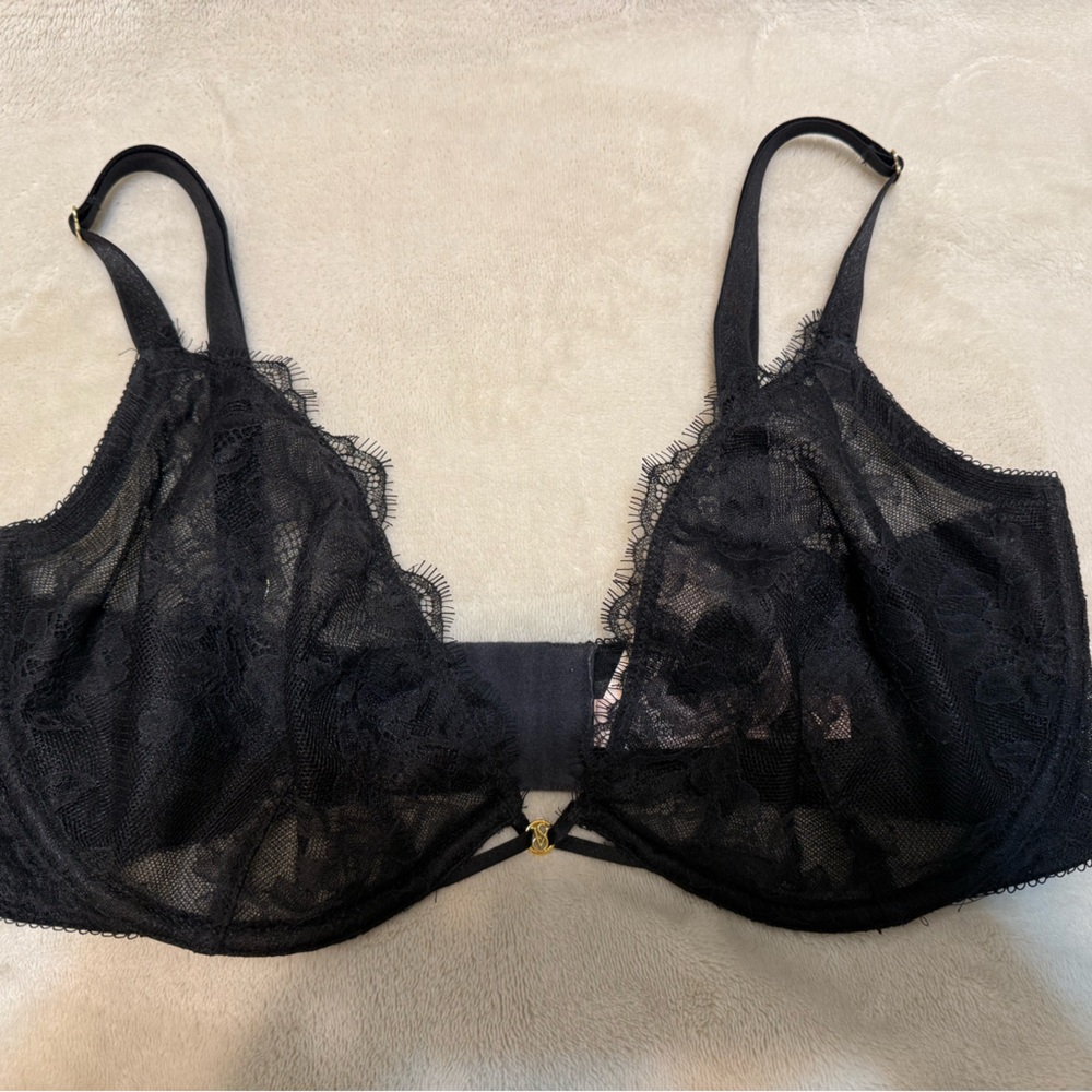 Victoria Secret Unlined Demi Black Lace Bra